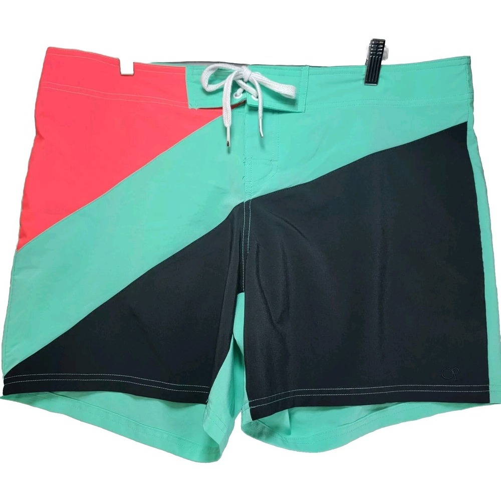 Vtg OP‎ Ocean Pacific Swim Shorts Womens Junior 17 Neon Beach Retro Colorblock